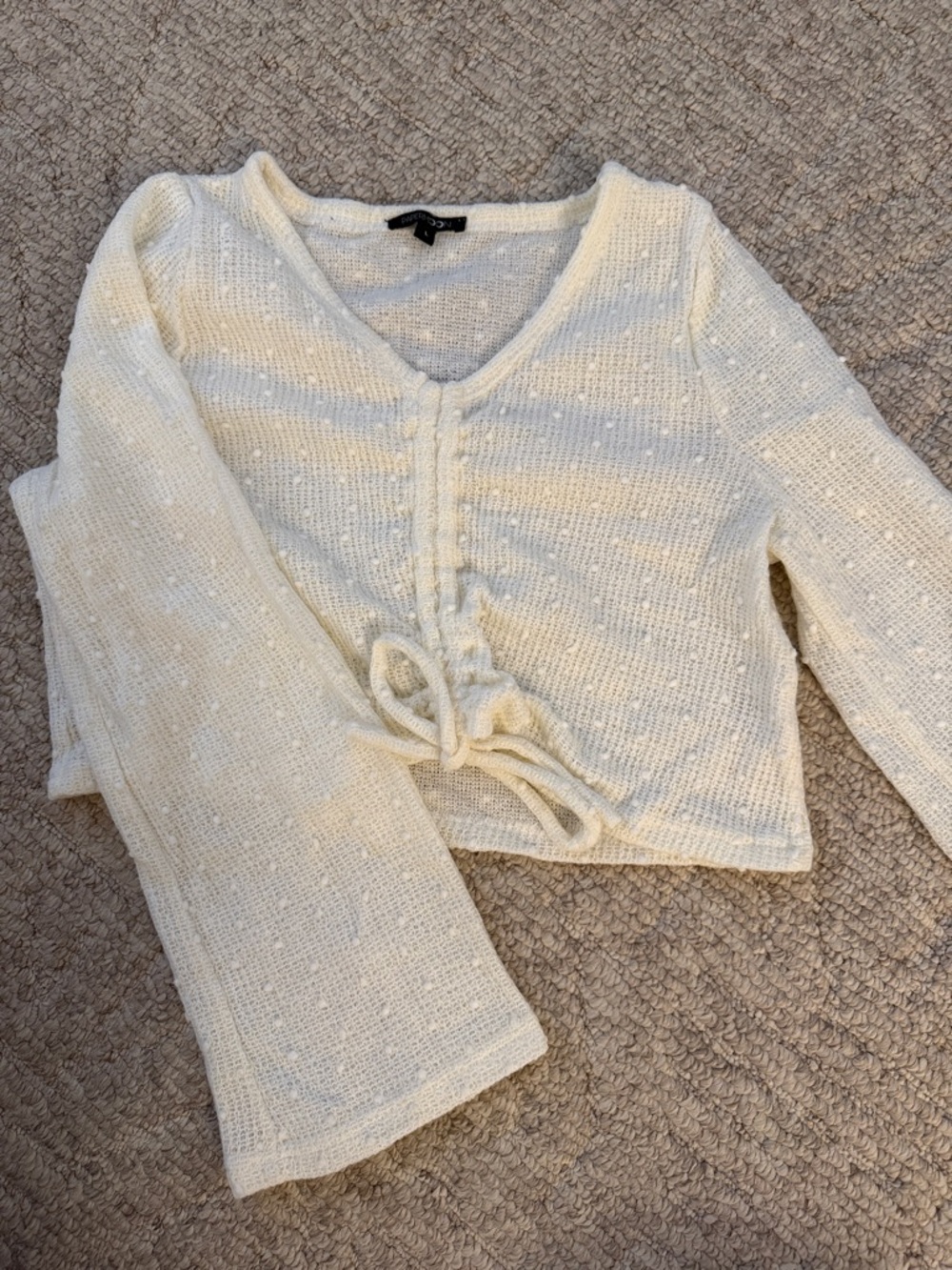 Papermoon Cream V‑Neck Knit Sweater